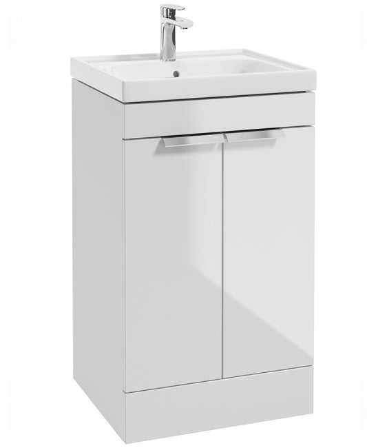 Stockholm Gloss White 50cm 2 Door Floor Standing Vanity Unit - Brushed Chrome Handle