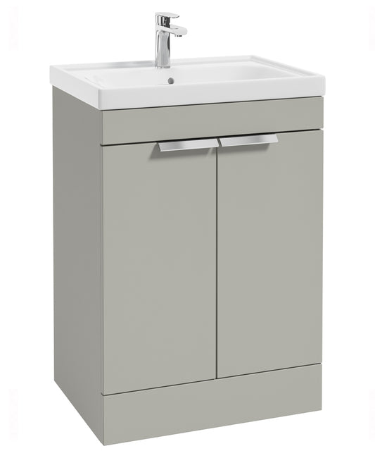 Stockholm Arctic Grey Matt 60cm 2 Door Floor Standing Vanity Unit - Brushed Chrome Handle