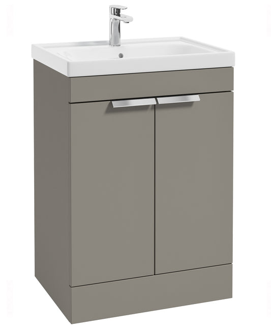 Stockholm Khaki Matt 60cm 2 Door Floor Standing Vanity Unit - Brushed Chrome Handle