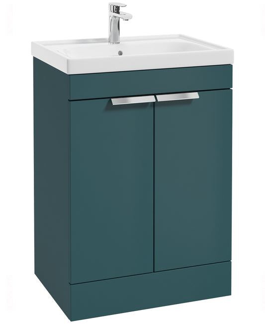 Stockholm Ocean Blue Matt 60cm 2 Door Floor Standing Vanity Unit - Brushed Chrome Handle