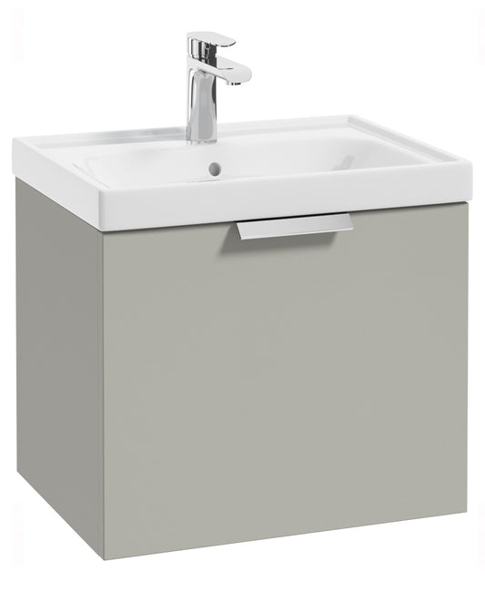 Stockholm Arctic Grey Matt 50cm Wall Hung Vanity Unit - Brushed Chrome Handle