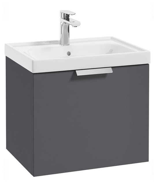 Stockholm Midnight Grey Matt 50cm Wall Hung Vanity Unit - Brushed Chrome Handle
