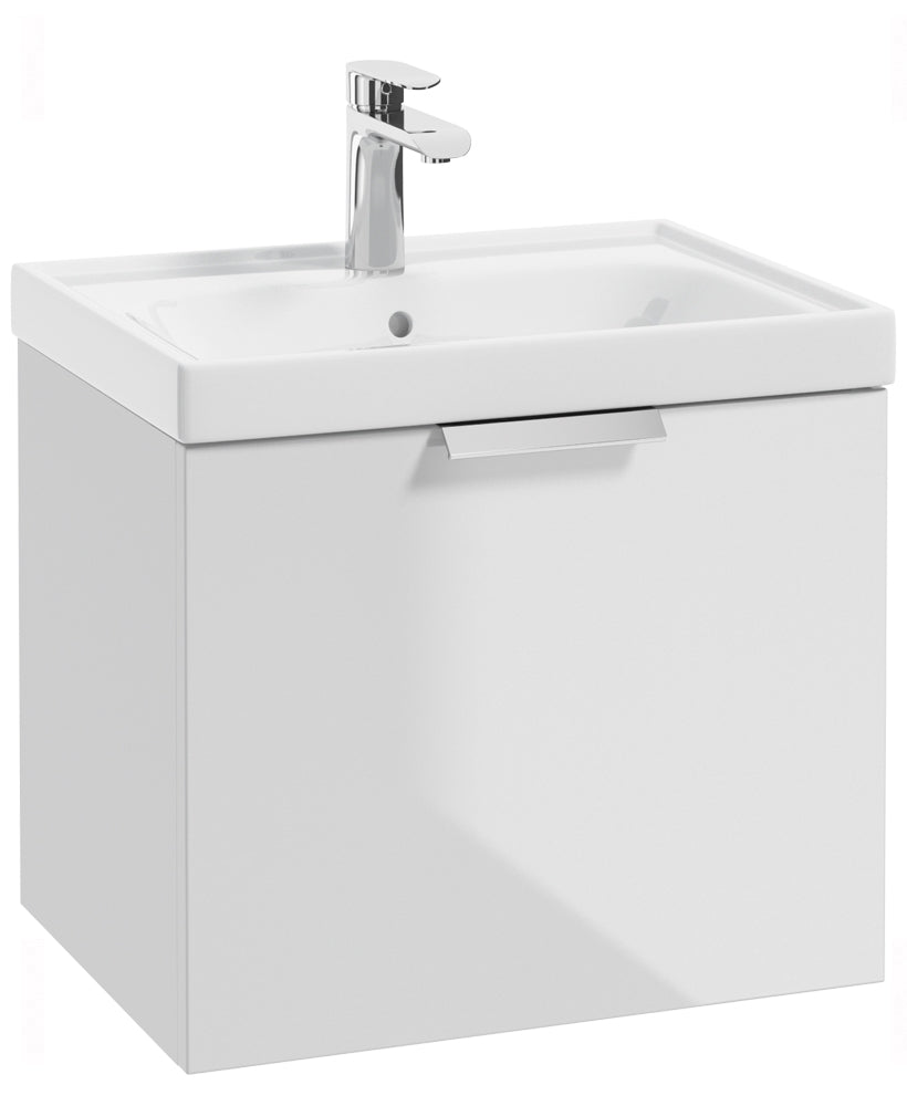 Stockholm Gloss White 50cm Wall Hung Vanity Unit - Brushed Chrome Handle
