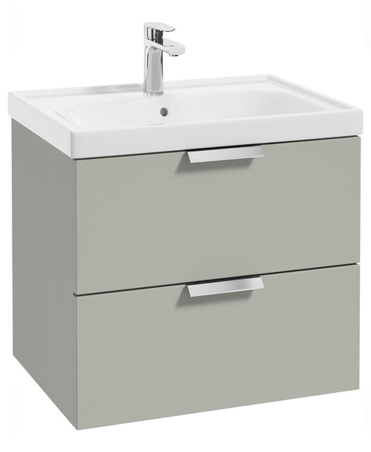 Stockholm Arctic Grey Matt 60cm Wall Hung Vanity Unit - Brushed Chrome Handle