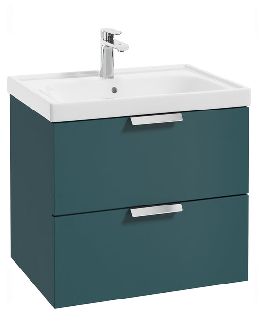 Stockholm Ocean Blue Matt 60cm Wall Hung Vanity Unit - Brushed Chrome Handle