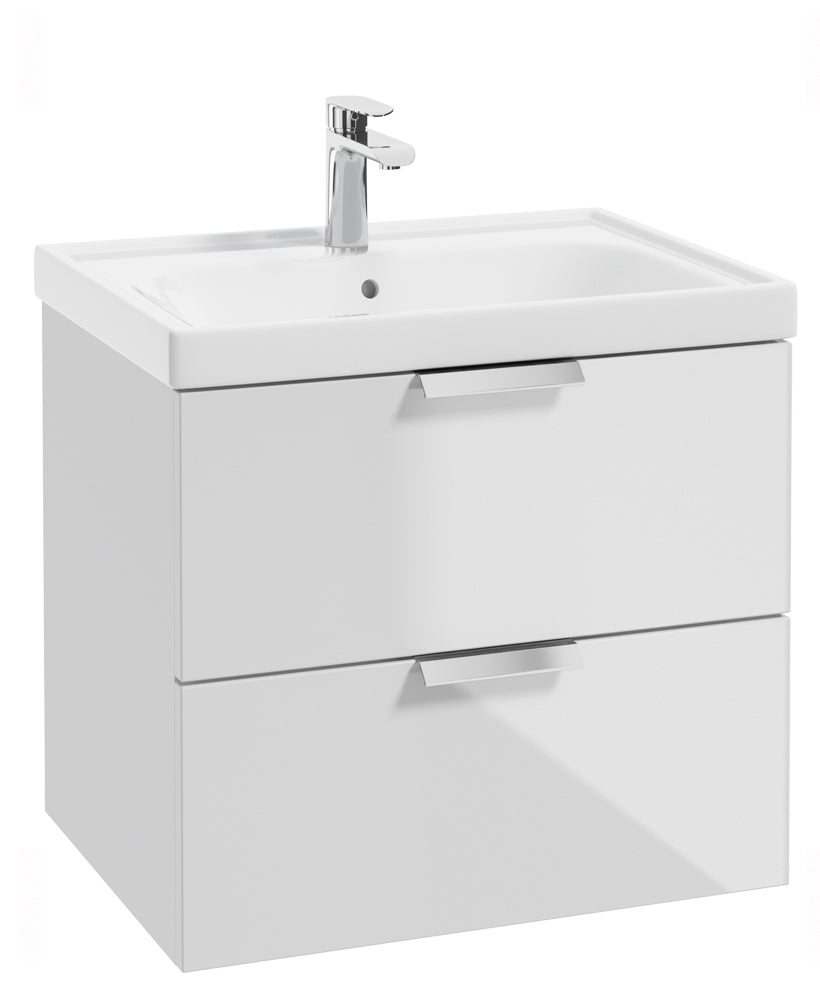Stockholm Gloss White 60cm Wall Hung Vanity Unit - Brushed Chrome Handle