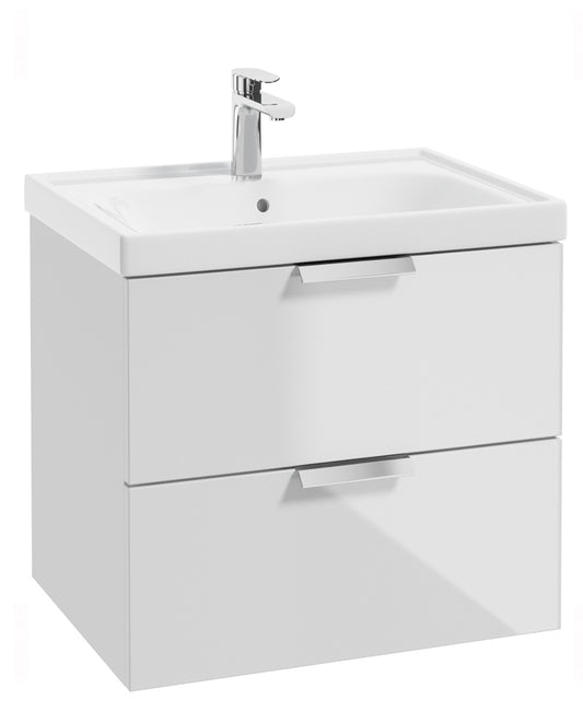 Stockholm Gloss White 60cm Wall Hung Vanity Unit - Brushed Chrome Handle