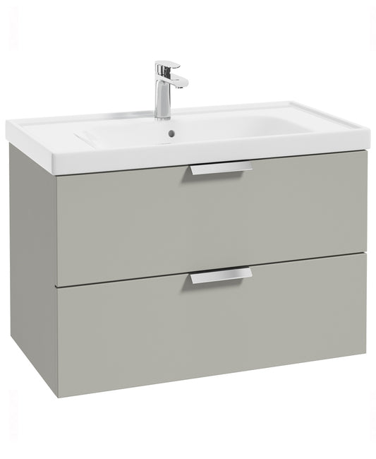Stockholm Arctic Grey Matt 80cm Wall Hung Vanity Unit - Brushed Chrome Handle
