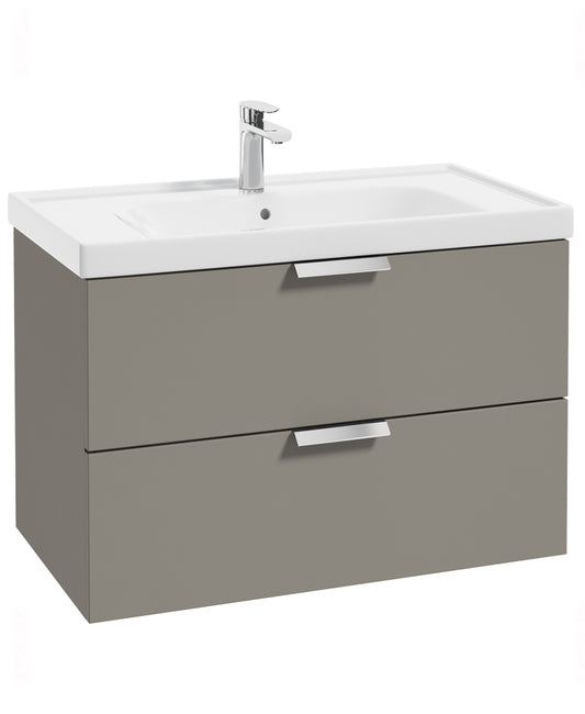 Stockholm Khaki Matt 80cm Wall Hung Vanity Unit - Brushed Chrome Handle