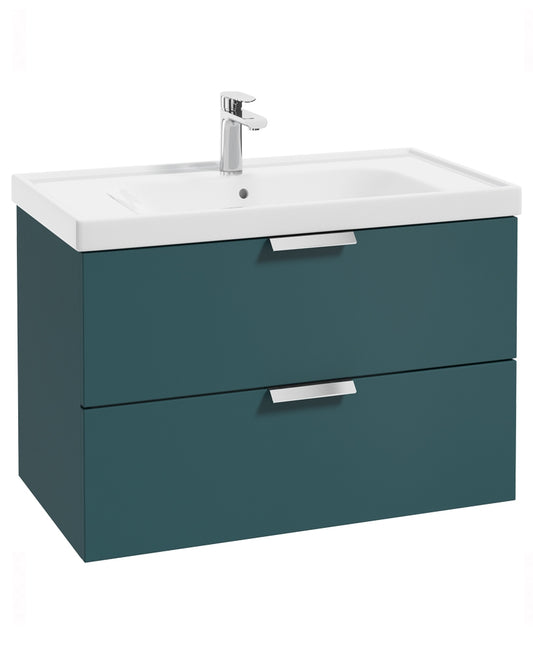 Stockholm Ocean Blue Matt 80cm Wall Hung Vanity Unit - Brushed Chrome Handle