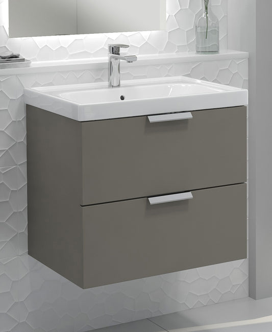 Stockholm Khaki Matt 60cm Wall Hung Vanity Unit - Brushed Chrome Handle
