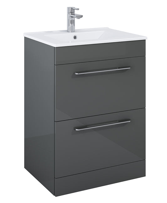 Otto Plus 60cm Gloss Grey Floor Standing 2 Drawer Vanity Unit - D46cm