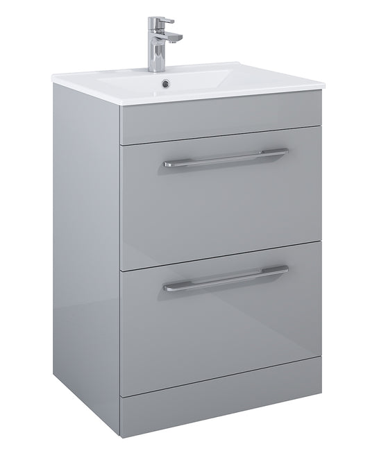 Otto Plus 60cm Gloss Light Grey Floor Standing 2 Drawer Vanity Unit - D46cm
