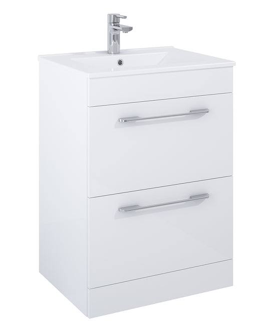 Otto Plus Gloss White 60cm Floor Standing 2 Drawer Vanity Unit - D46cm