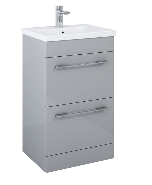 Otto Plus Gloss Light Grey 50cm Floor Standing  2 Drawer Vanity Unit -D39cm