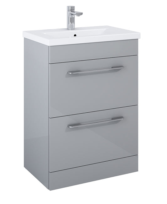 Otto Plus Gloss Light Grey 60cm Floor Standing  2 Drawer Vanity Unit -D39cm