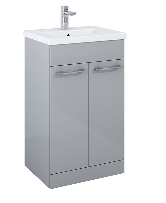 Otto Plus Gloss Light Grey 50cm Floor Standing  2 Door Vanity Unit -D39cm