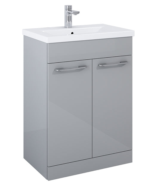 Otto Plus Gloss Light Grey 60cm Floor Standing  2 Door Vanity Unit -D39cm