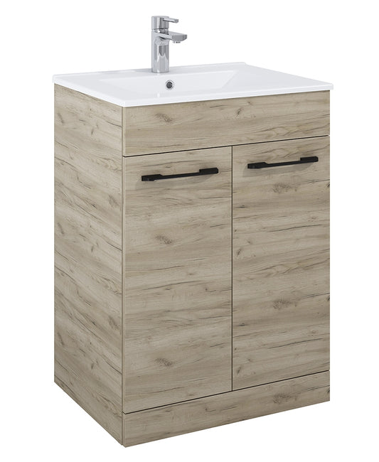 Otto Plus 60cm Craft Oak Floor Standing 2 Door Vanity Unit - D46cm