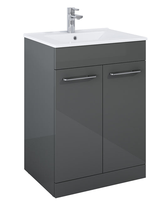 Otto Plus 60cm Gloss Grey Floor Standing 2 Door Vanity Unit - D46cm