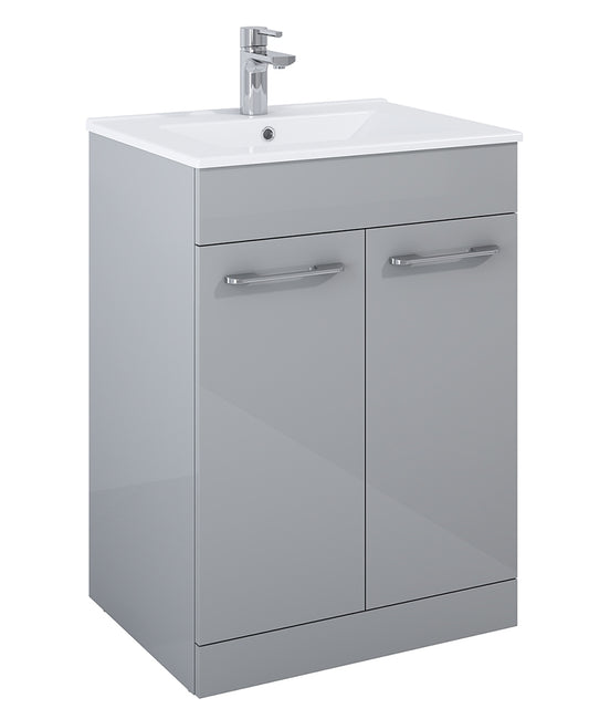 Otto Plus 60cm Gloss Light Grey Floor Standing 2 Door Vanity Unit - D46cm