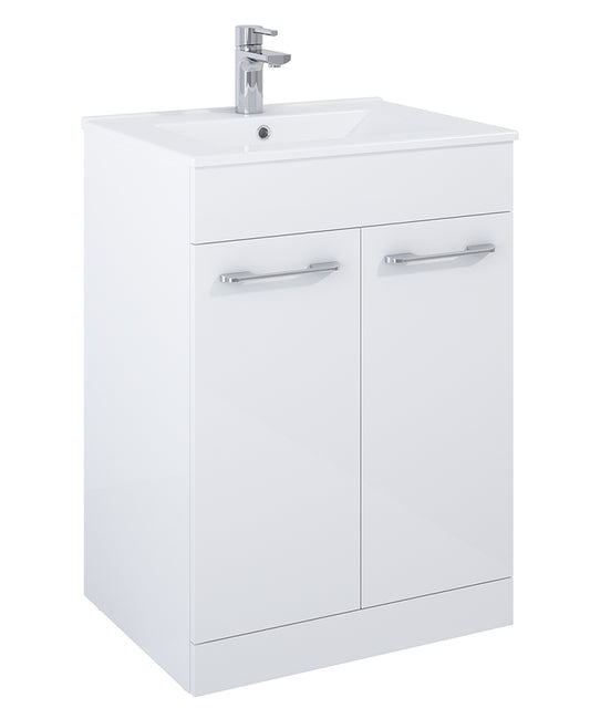 Otto Plus Gloss White 60cm Floor Standing 2 Door Vanity Unit - D46cm