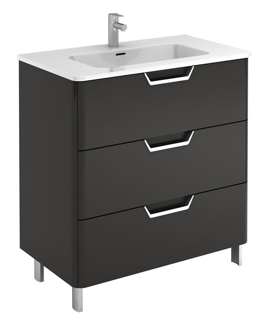Lyon Gloss Grey 3 Drawer 80cm Floor Standing Vanity Unit