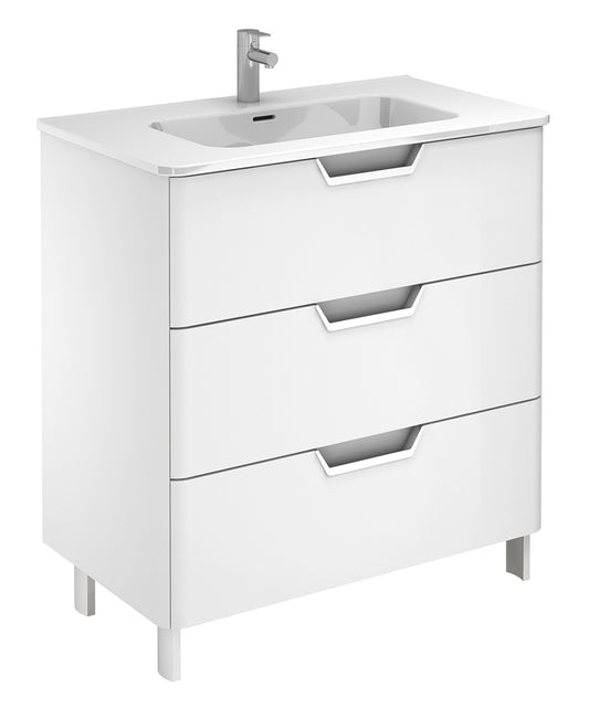 Lyon Gloss White 3 Drawer 80cm Floor Standing Vanity Unit