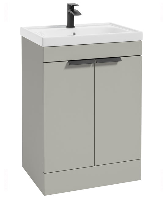 Stockholm Arctic Grey Matt 60cm 2 Door Floor Standing Vanity Unit - Matt Black Handle