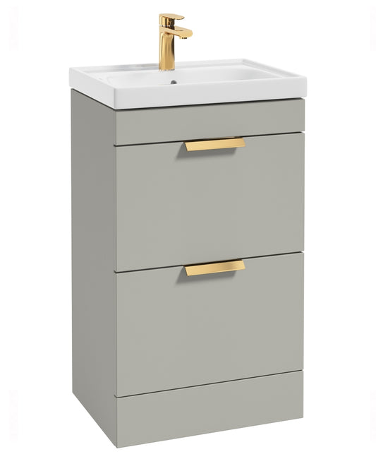 Stockholm Arctic Grey Matt 50cm 2 Drawer Floor Standing Vanity Unit - Brushed Gold Handle