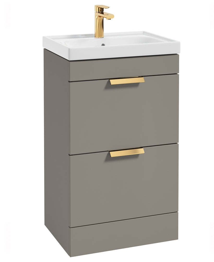 Stockholm Khaki Matt 60cm 2 Door Floor Standing Vanity Unit - Brushed Gold Handle