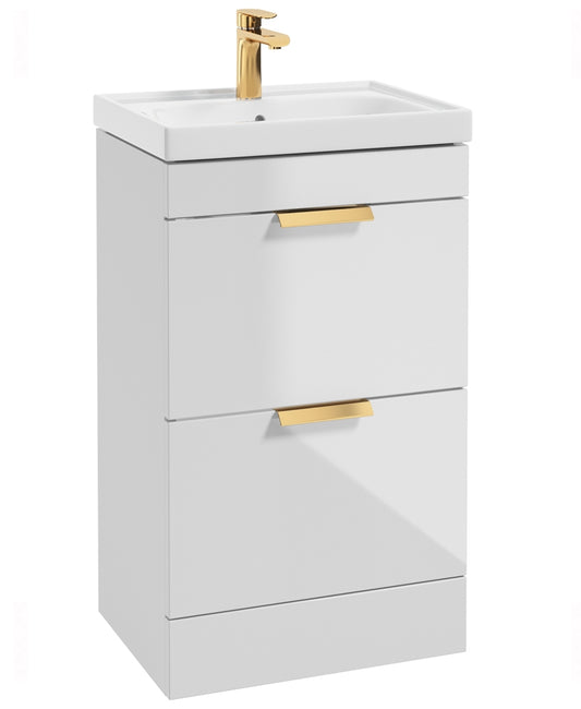 Stockholm Gloss White 50cm 2 Drawer  Floor Standing Vanity Unit - Brushed Gold Handle