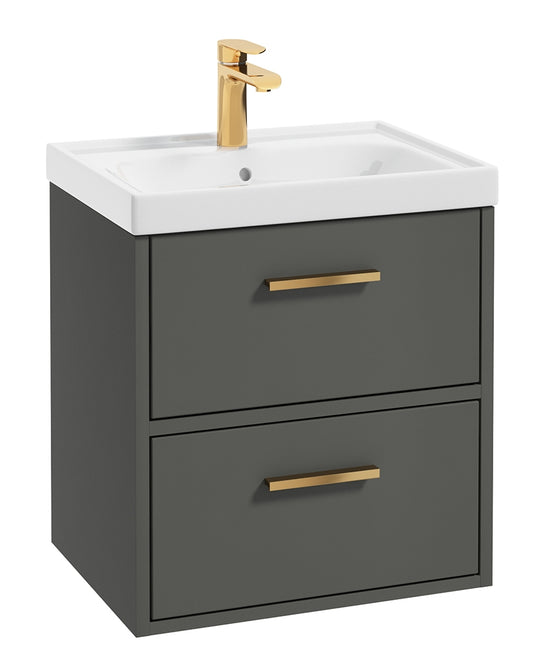 Finland Dolphin Grey Matt 50cm Wall Hung Vanity Unit - Brushed Gold Handle