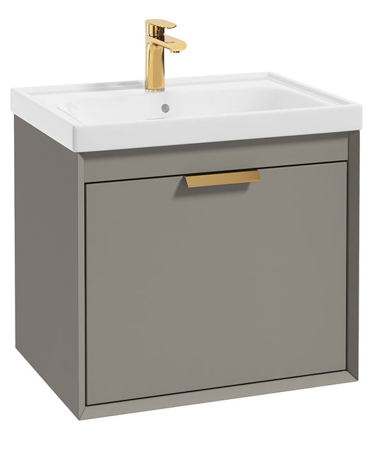 Fjord Khaki Matt  60cm Wall Hung Vanity Unit-Brushed Gold Handle