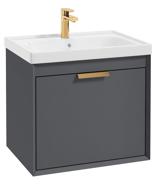 Fjord Midnight Grey Matt  60cm Wall Hung Vanity Unit-Brushed Gold Handle