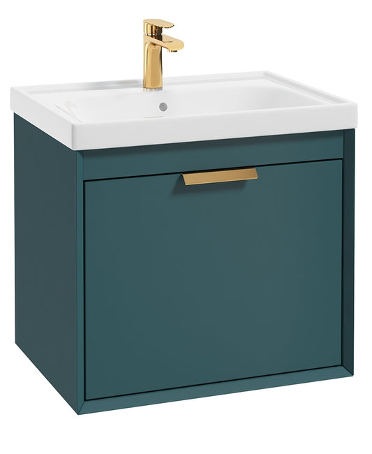 Fjord Ocean Blue Matt  60cm Wall Hung Vanity Unit-Brushed Gold Handle