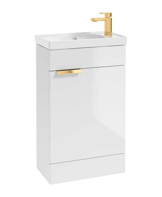 Stockholm 50cm Floor Standing Cloakroom Unit Gold Handle Gloss White