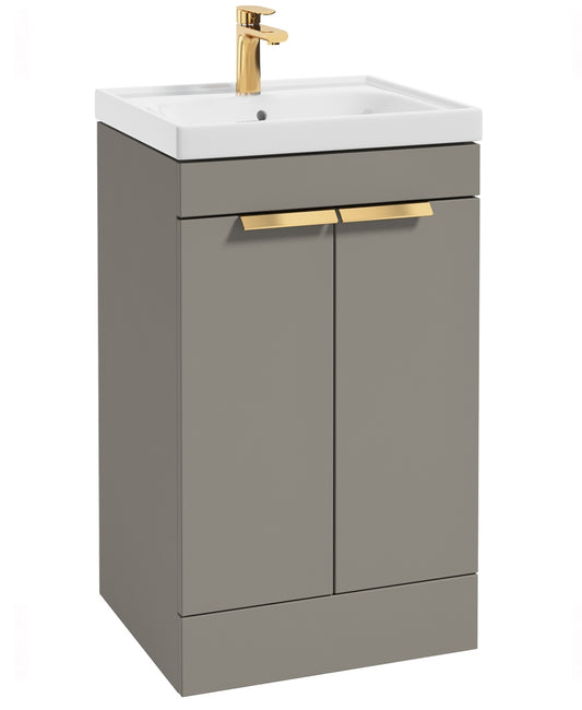 Stockholm Khaki Matt 50cm 2 Door Floor Standing Vanity Unit - Brushed Gold Handle