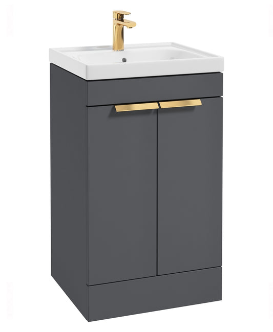 Stockholm Midnight Grey Matt 50cm 2 Door Floor Standing Vanity Unit - Brushed Gold Handle