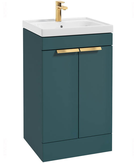 Stockholm Ocean Blue Matt 50cm 2 Door Floor Standing Vanity Unit - Brushed Gold Handle