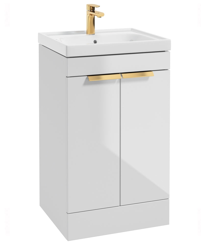 Stockholm Gloss White 50cm2 Door  Floor Standing Vanity Unit - Brushed Gold Handle