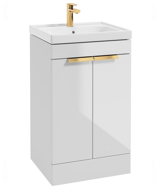 Stockholm Gloss White 50cm2 Door  Floor Standing Vanity Unit - Brushed Gold Handle