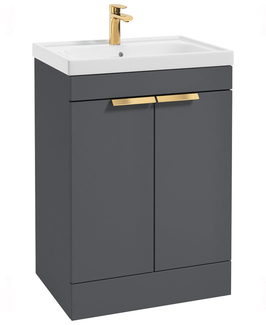 Stockholm Midnight Grey Matt 60cm 2 Door Floor Standing Vanity Unit - Brushed Gold Handle