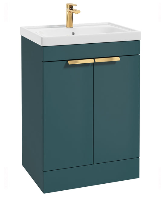 Stockholm Ocean Blue Matt 60cm 2 Door Floor Standing Vanity Unit - Brushed Gold Handle
