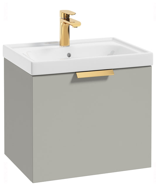 Stockholm Arctic Grey Matt 50cm Wall Hung Vanity Unit - Brushed Gold Handle
