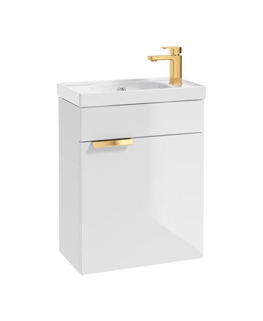 Stockholm 50cm Wall Hung Cloakroom Unit Gold Handle Gloss White