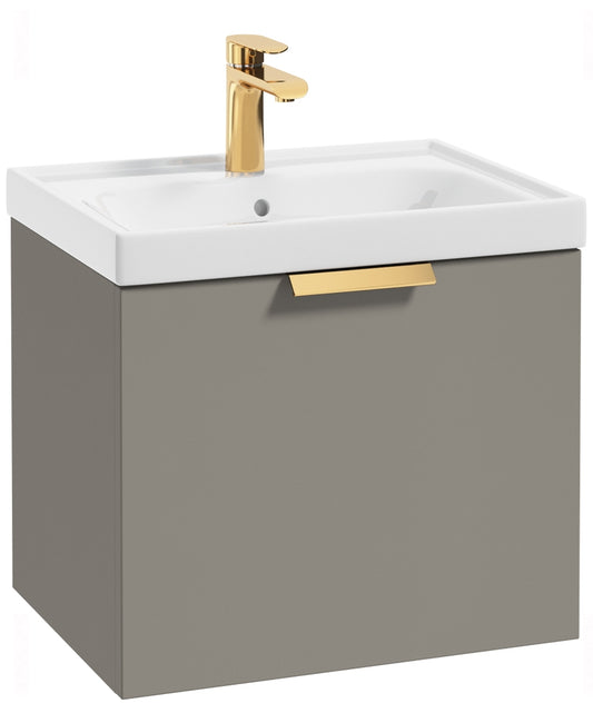 Stockholm Khaki Matt 50cm Wall Hung Vanity Unit - Brushed Gold Handle