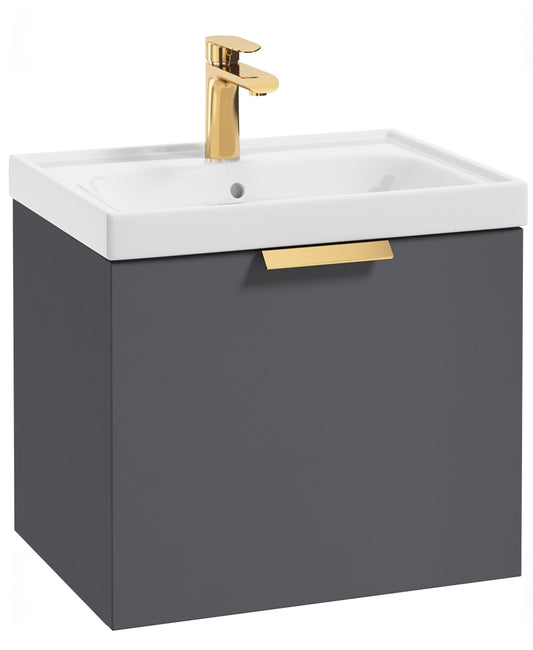 Stockholm Midnight Grey Matt 50cm Wall Hung Vanity Unit - Brushed Gold Handle