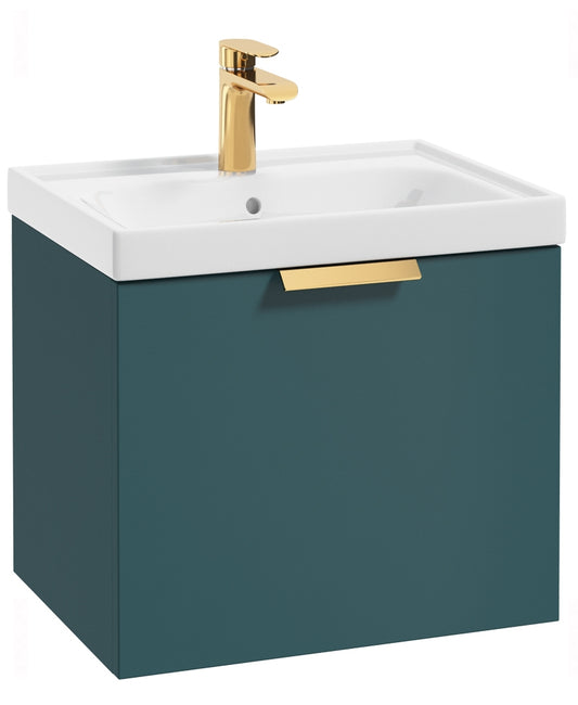 Stockholm Ocean Blue Matt 50cm Wall Hung Vanity Unit - Brushed Gold Handle