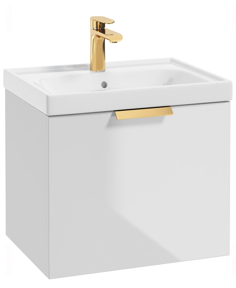 Stockholm Gloss White 50cm Wall Hung Vanity Unit - Brushed Gold Handle
